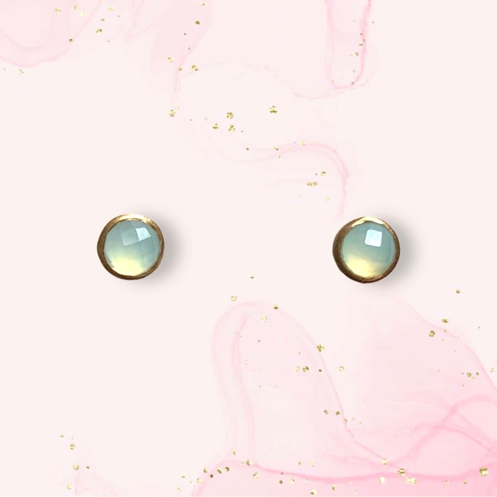 925 Sterling Silver Gold Plated Chalcedony Studs